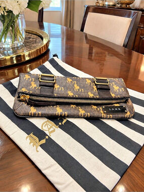 L.A.M.B. Carlisle Signature Foldover Clutch. Brown & Black with free dusty EUC